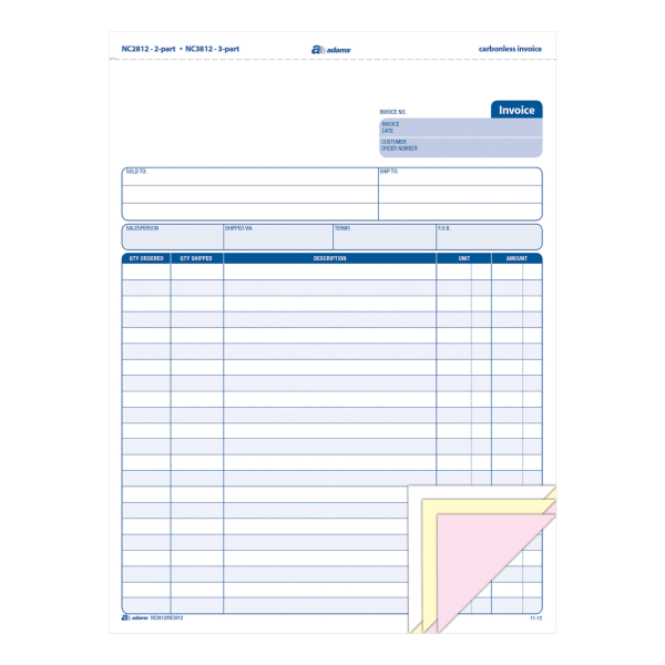 slide 2 of 2, Adams Carbonless Invoice Unit Sets, 3-Part, Multicolor, 4 pk; 100 ct; 8 1/2 in x 11 7/16 in