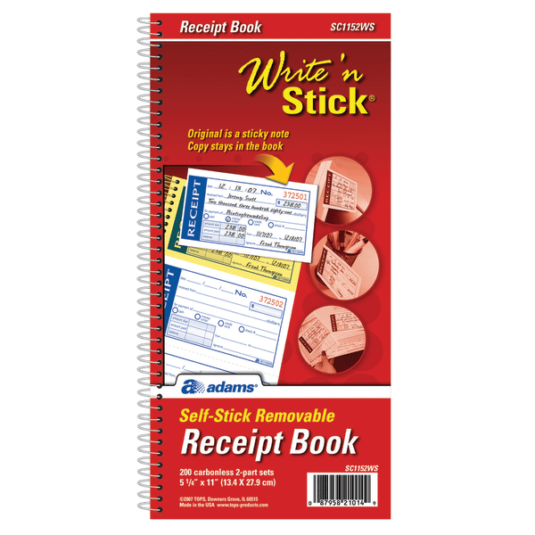 slide 4 of 5, Adams Write N' Stick Receipt Book, 5 1/4'' X 11'', 2-Part, Book Of 200 Sets, 1 ct