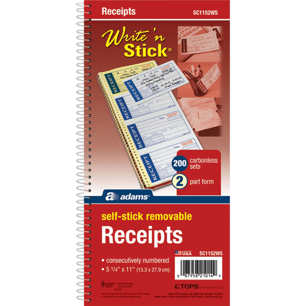 slide 5 of 5, Adams Write N' Stick Receipt Book, 5 1/4'' X 11'', 2-Part, Book Of 200 Sets, 1 ct