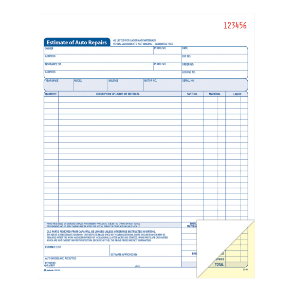 slide 2 of 2, Adams Auto Repair Estimate Books, 6 ct