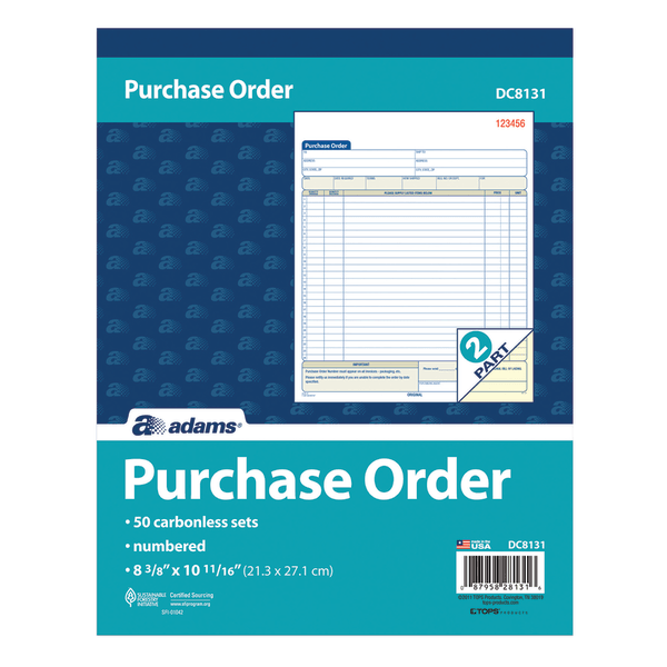 slide 2 of 5, Adams 2-Part Carbonless Purchase Order Book, 50 ct; 8 3/8 in x 10 11/16 in