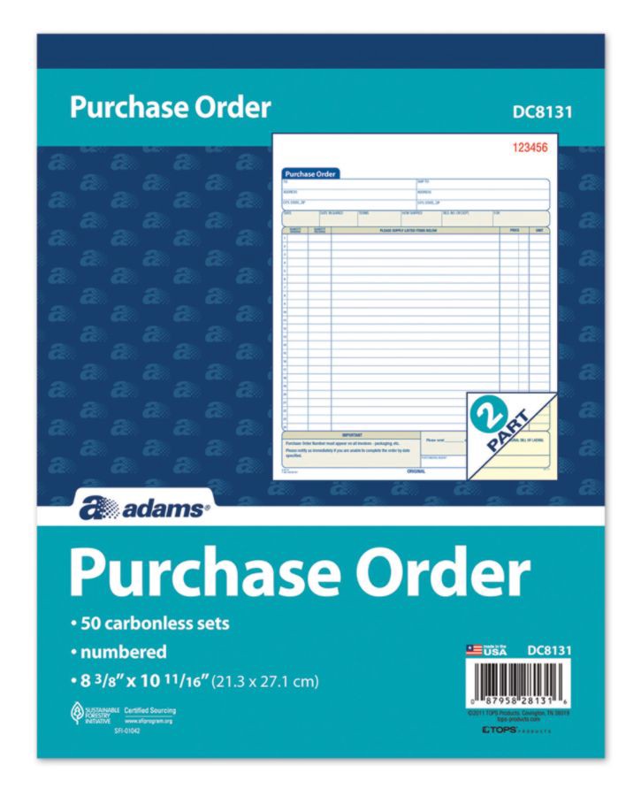 slide 2 of 5, Adams 2-Part Carbonless Purchase Order Book, 50 ct; 8 3/8 in x 10 11/16 in