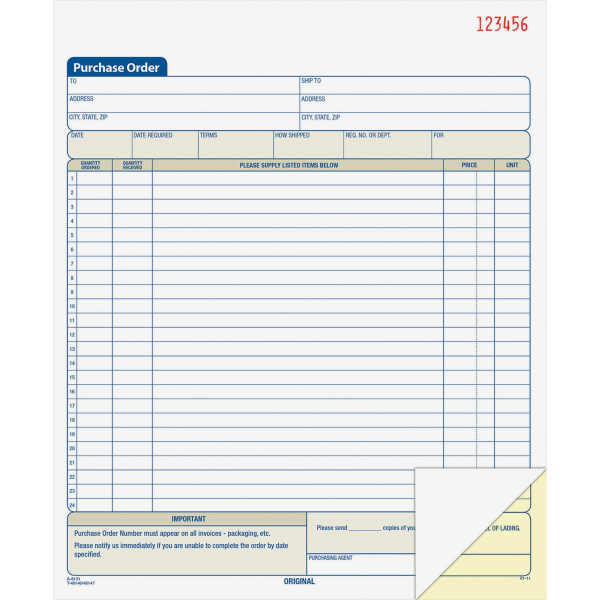 slide 5 of 5, Adams 2-Part Carbonless Purchase Order Book, 50 ct; 8 3/8 in x 10 11/16 in