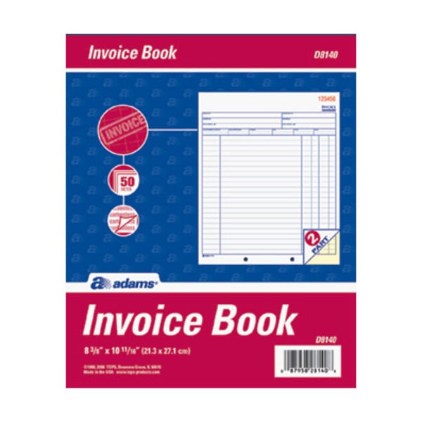 slide 1 of 1, Adams Invoice Books, 2-Part, White/Canary, 50 ct; 8 7/16 in x 10 3/4 in