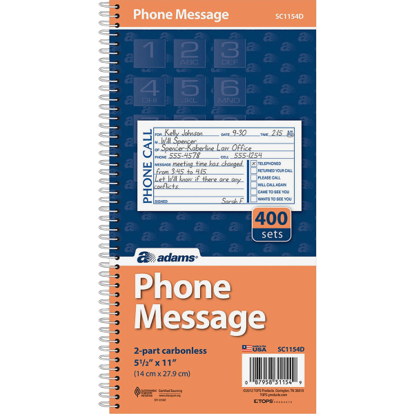 slide 2 of 7, Adams Spiral Bound Phone Message Book, 400 ct; 11 in x 5 1/2 in