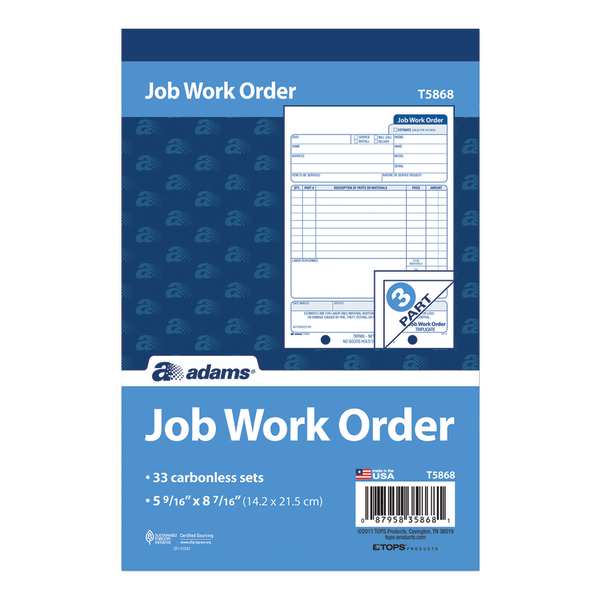 slide 2 of 4, Adams 3-Part Carbonless Job Work Order Book, 5 9/16 in x 8 7/16 in