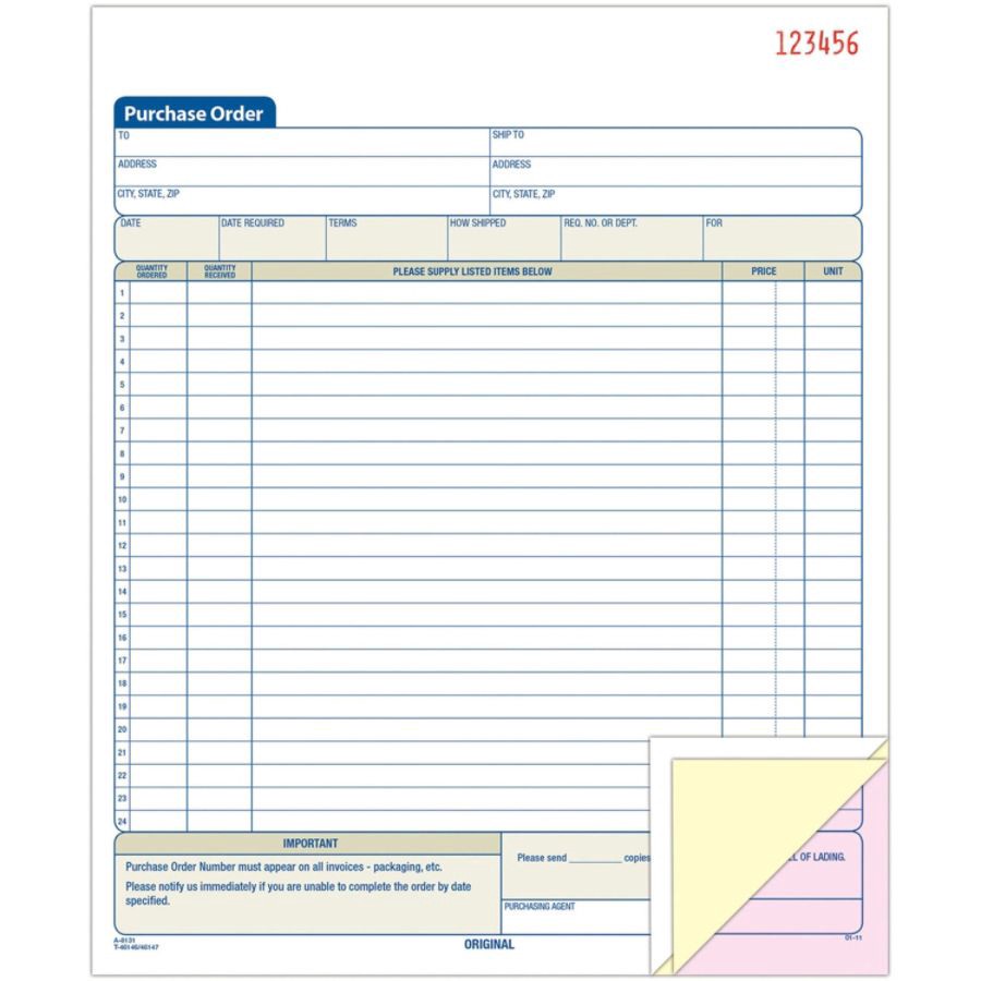 slide 3 of 5, Adams 3-Part Carbonless Purchase Order Book, 50 ct; 8 3/8 in x 10 11/16 in