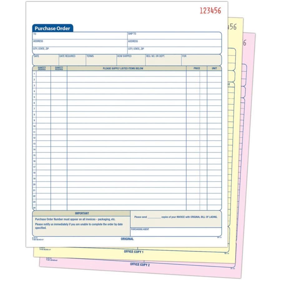 slide 4 of 5, Adams 3-Part Carbonless Purchase Order Book, 50 ct; 8 3/8 in x 10 11/16 in