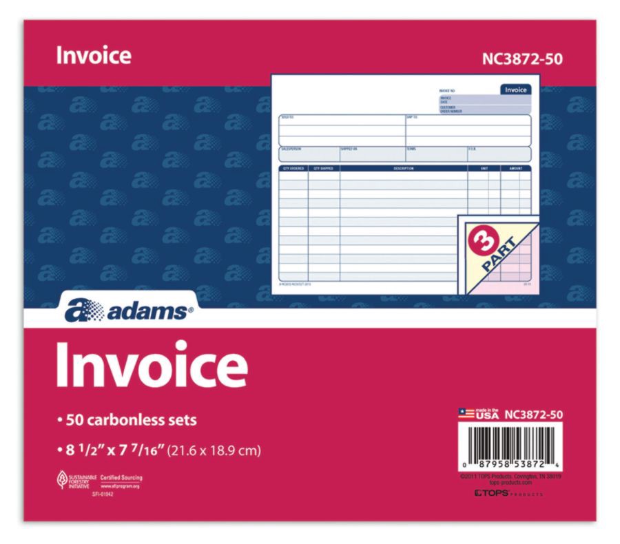 slide 2 of 2, Adams 3-Part Carbonless Invoice Form Unit Set, 50 ct
