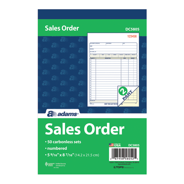 slide 2 of 5, Adams Carbonless 2-Part Sales Book, 5 9/16'' X 8 7/16'', Pack Of 50 Sets, 50 ct