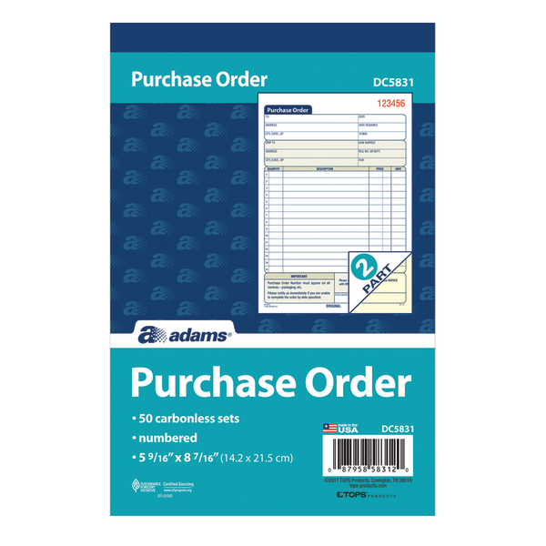 slide 2 of 5, Adams 2-Part Carbonless Purchase Order Book, 50 ct; 5 9/16 in x 8 7/16 in