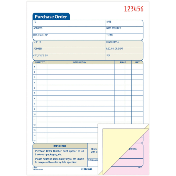slide 2 of 5, Adams 3-Part Carbonless Purchase Order Book, 50 ct; 5 9/16 in x 8 7/16 in