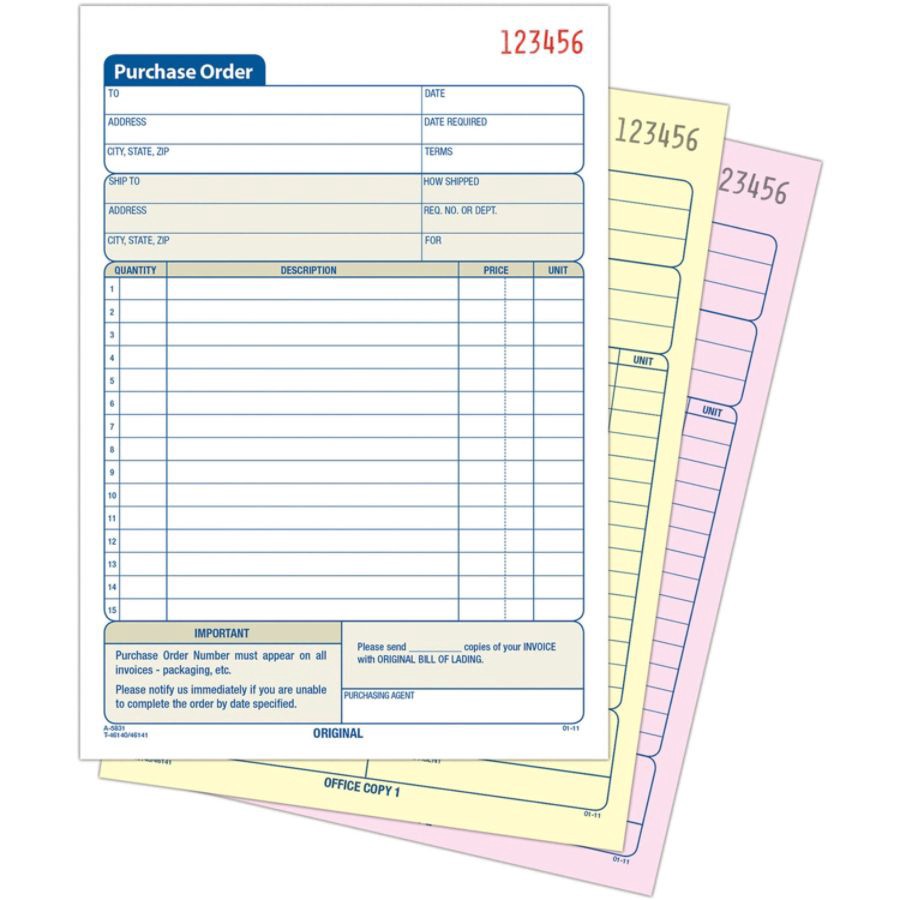slide 5 of 5, Adams 3-Part Carbonless Purchase Order Book, 1 ct