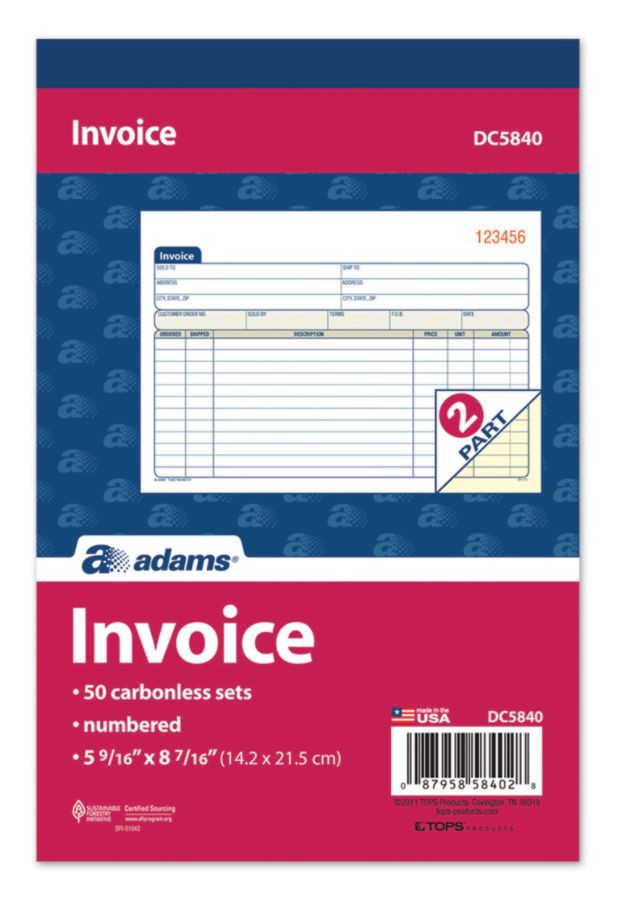 Adams Carbonless Invoice Books, 2-Part, 8 7/16'' X 5 9/16'', Pack Of 50 ...