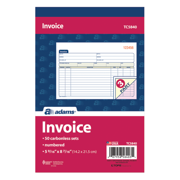 slide 2 of 2, Adams 3-Part Carbonless Invoice Book, 1 ct