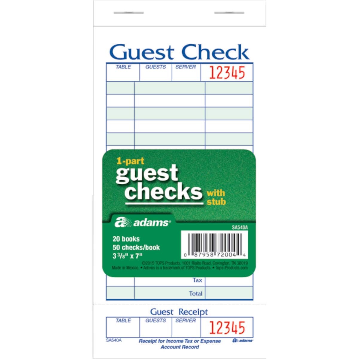 slide 1 of 1, Adams Guest Checks with Receipt, 20 ct