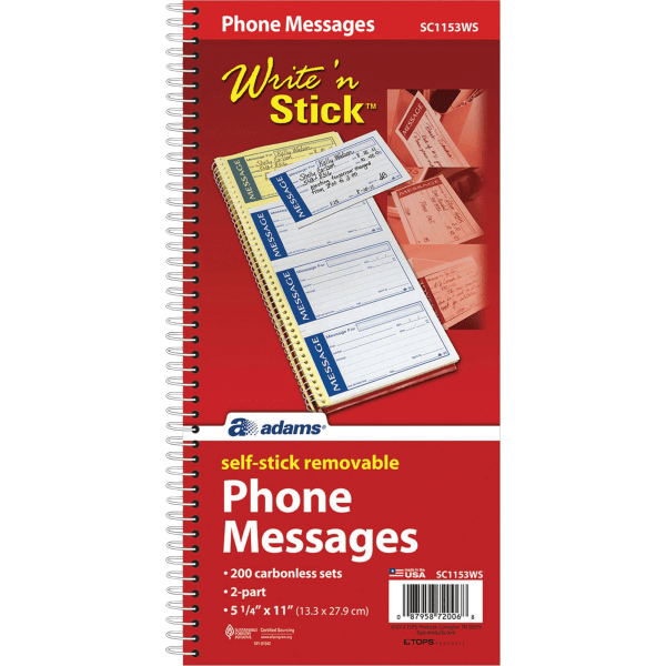 slide 2 of 8, Adams Write N' Stick Phone Message Book - Canary & White, 200 ct; 11 in x 5 1/4 in