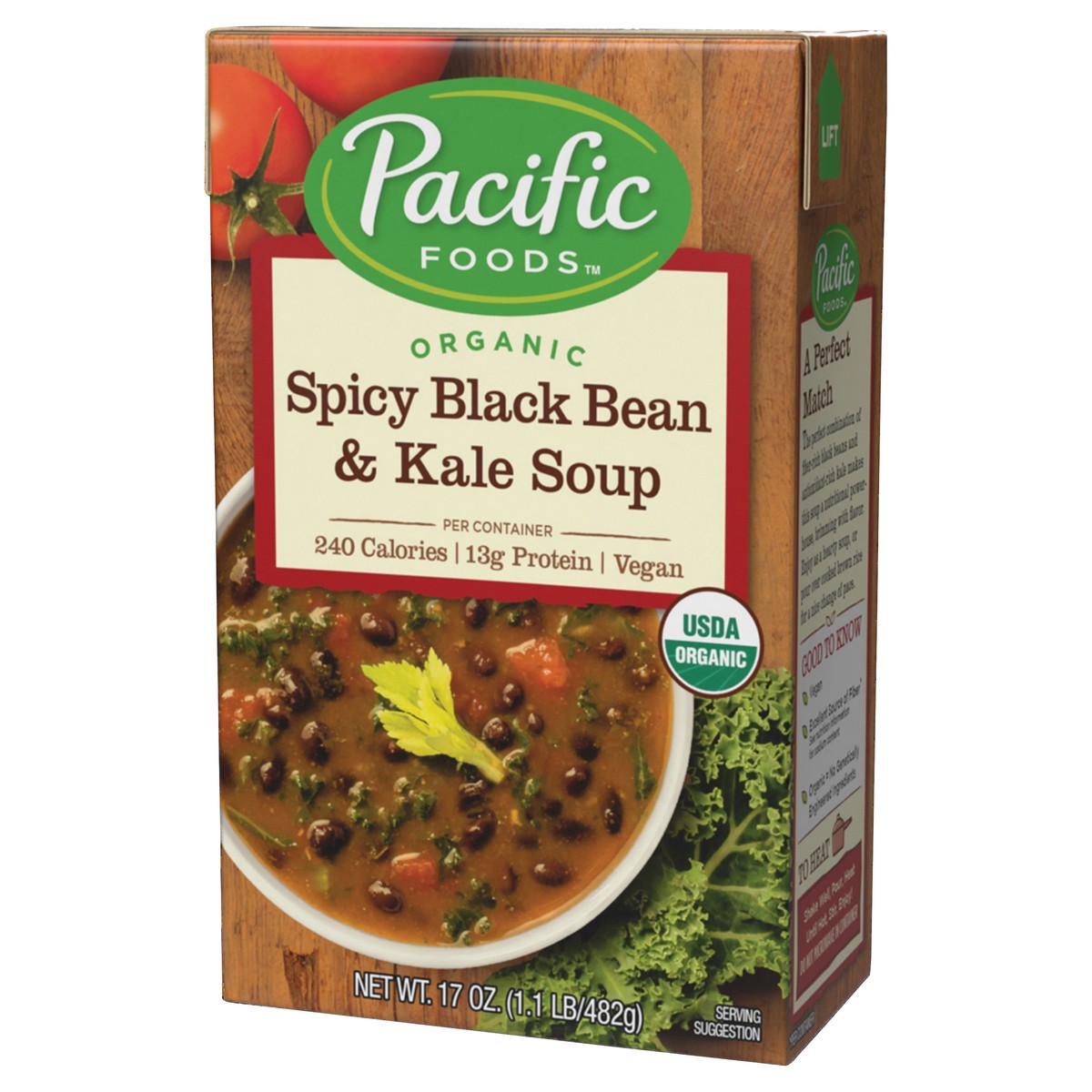 slide 5 of 8, Pacific Foods Organic Spicy Black Bean & Kale Soup, 17oz, 17 oz