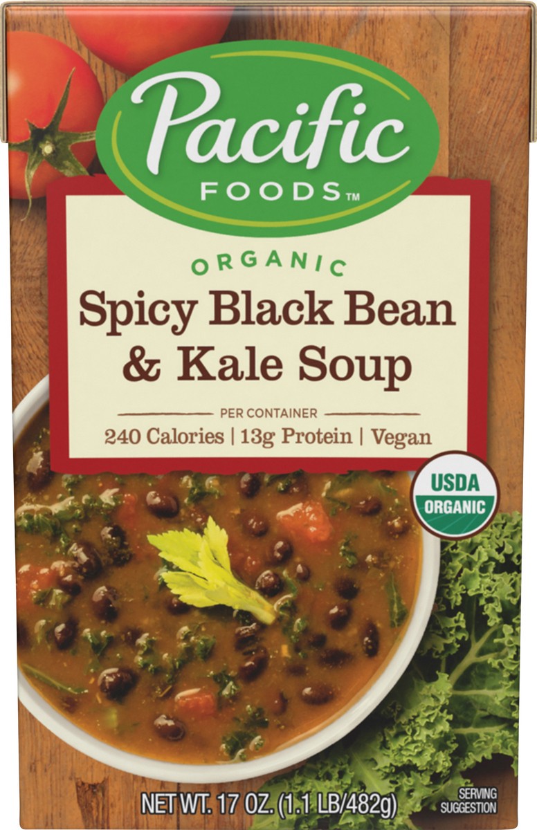slide 2 of 8, Pacific Foods Organic Spicy Black Bean & Kale Soup, 17oz, 17 oz