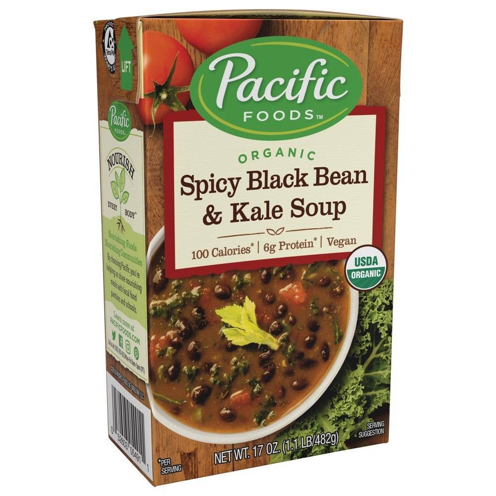 slide 1 of 6, Pacific Organic Spicy Black Bean & Kale Soup, 17 oz