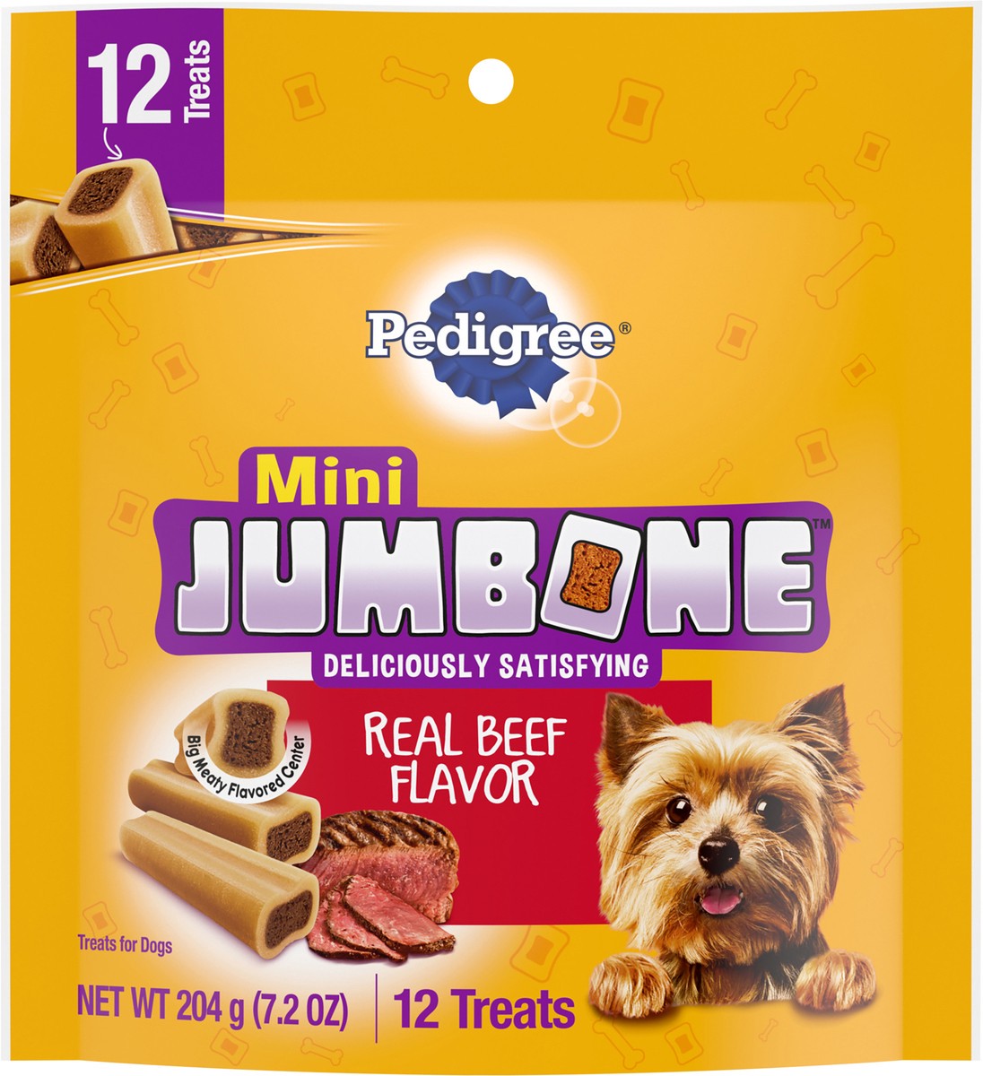 slide 6 of 9, PEDIGREE MINI JUMBONE Small Dog Treats Real Beef Flavor, 7.2 oz. Pack (12 Treats), 7.2 oz