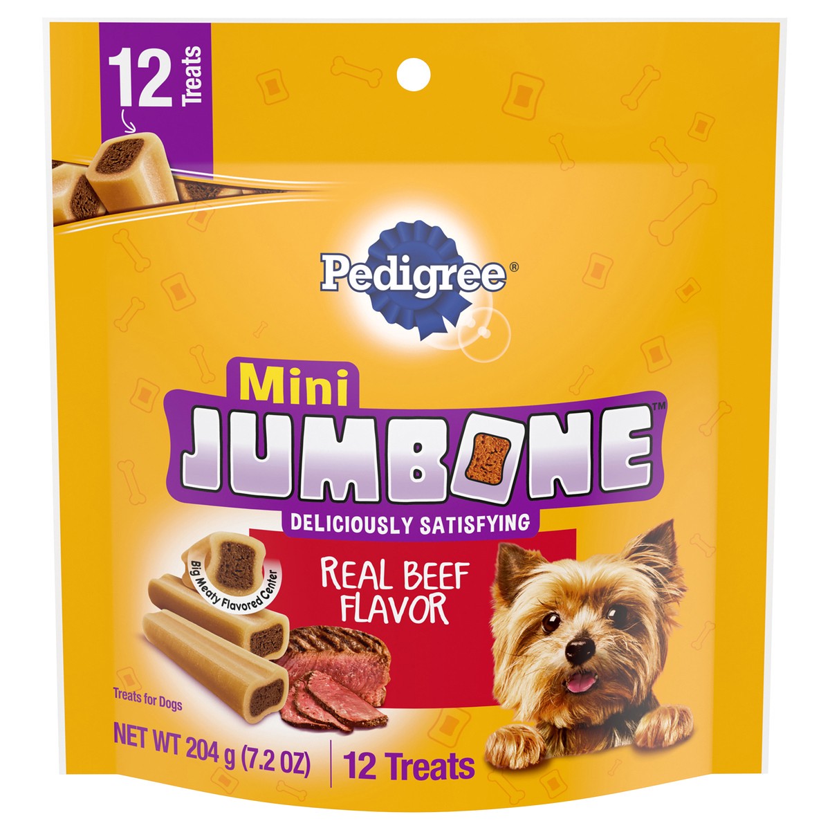 slide 1 of 9, PEDIGREE MINI JUMBONE Small Dog Treats Real Beef Flavor, 7.2 oz. Pack (12 Treats), 7.2 oz