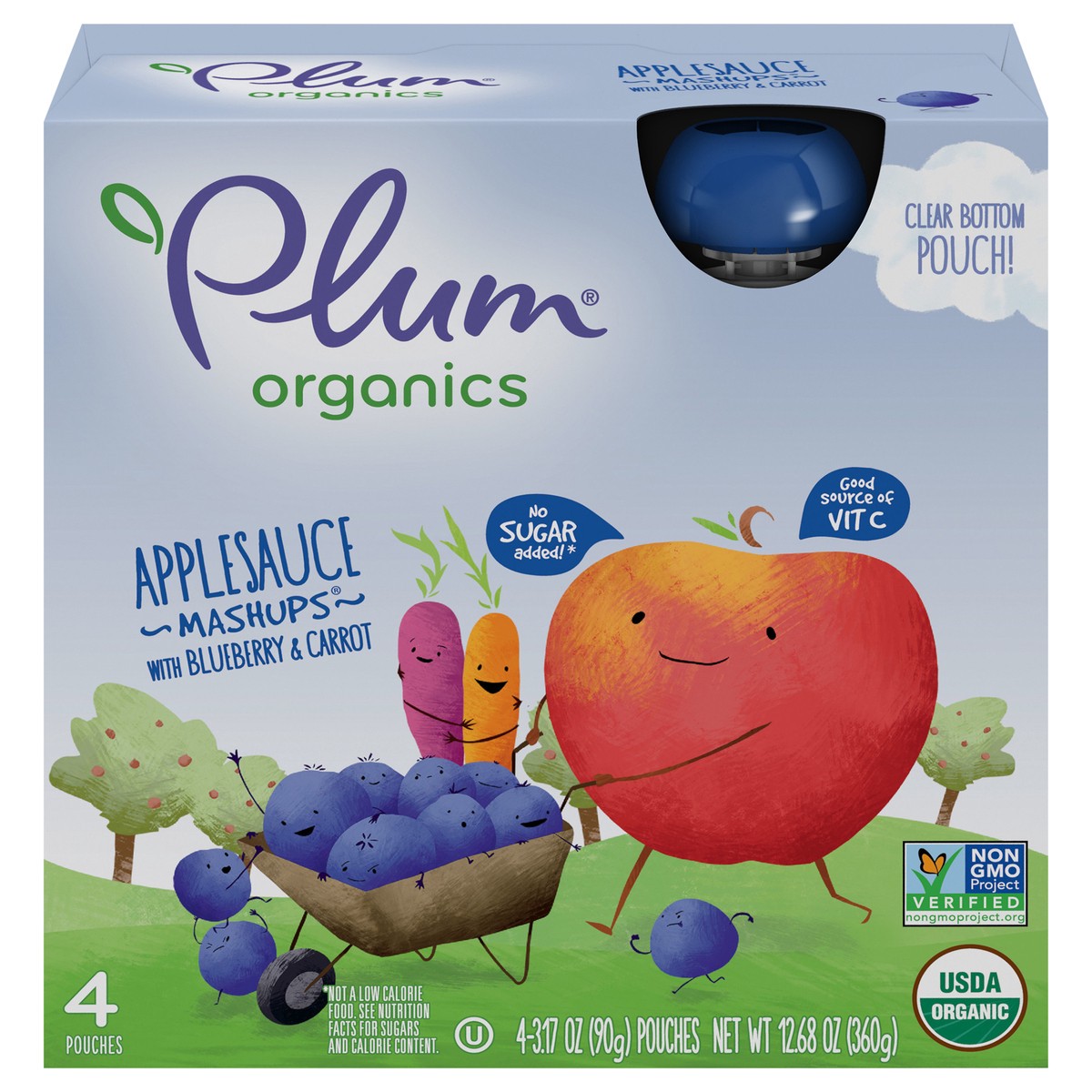 slide 1 of 9, Plum Organics Mashups Applesauce, Blueberry & Carrot 3.17oz Pouch-4-Pack, 4 ct