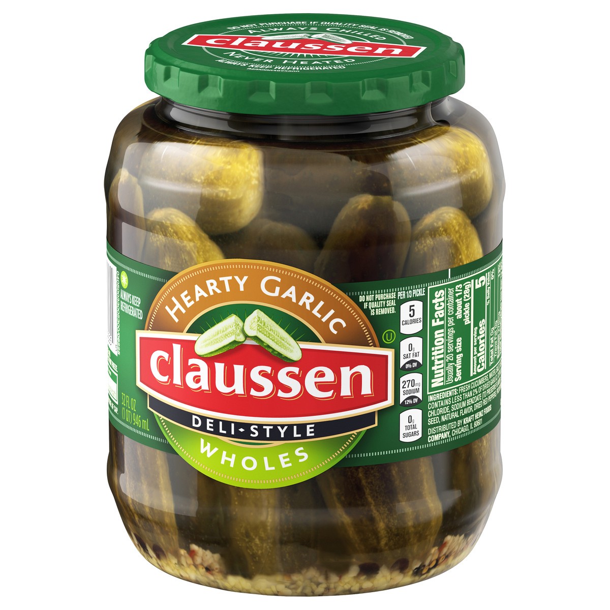 slide 6 of 9, Claussen Hearty Garlic Pickle Wholes, 32 fl. oz. Jar, 32 fl oz