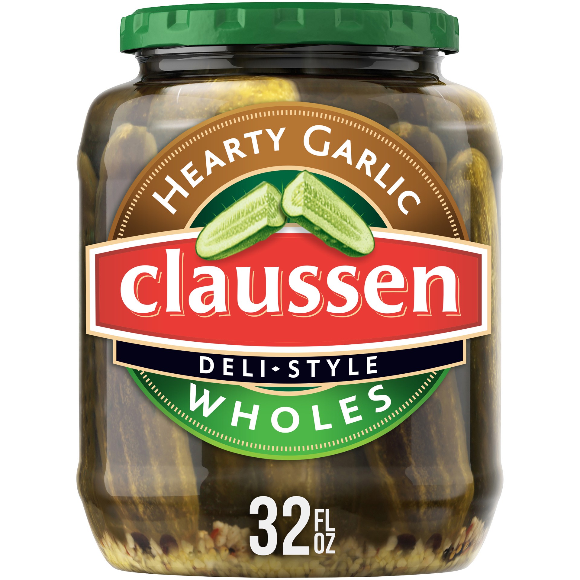 slide 1 of 9, Claussen Hearty Garlic Pickle Wholes, 32 fl. oz. Jar, 32 fl oz