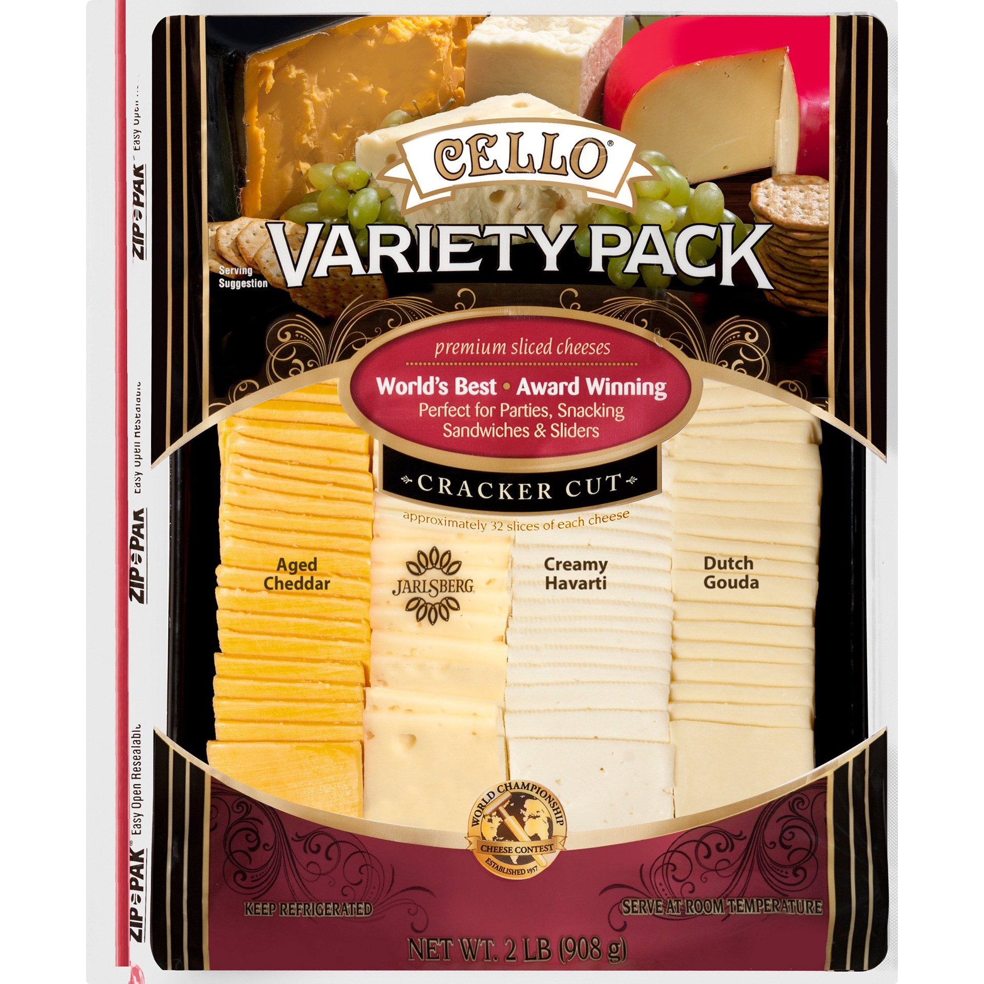 slide 1 of 1, Cello Riserva Cello Variety Pack, Cracker Cut, Premium Sliced Cheeses, 2 lbs, 