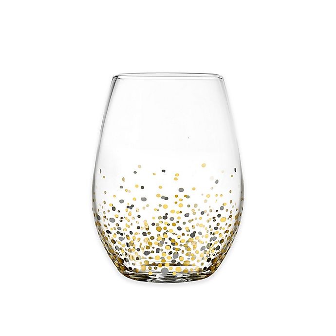 slide 1 of 1, Fitz and Floyd Confetti Stemless Wine Glasses - Black/Gold, 4 ct