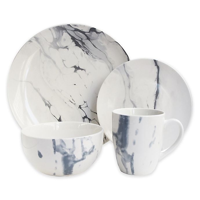 slide 1 of 1, American Atelier Marble Dinnerware Set - White/Blue, 16 ct