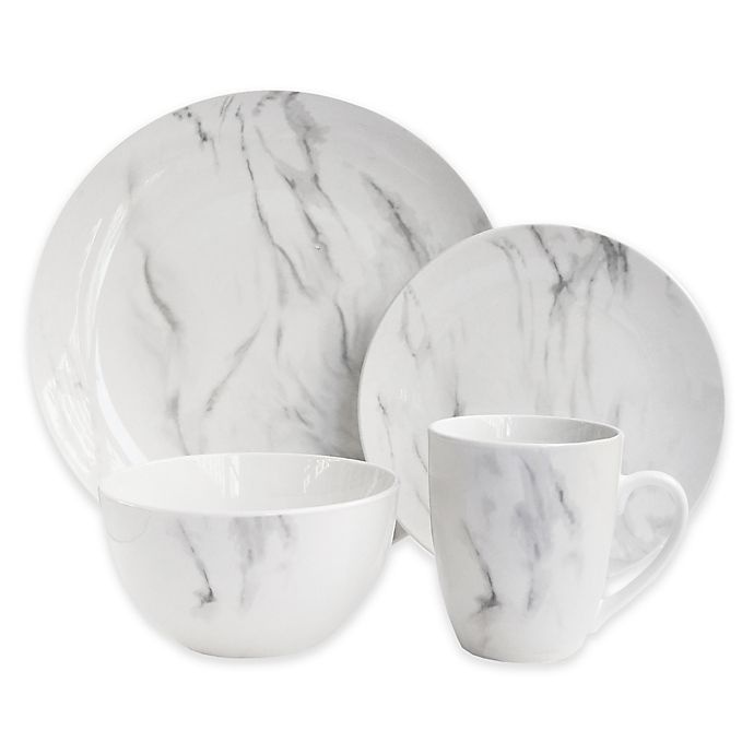 slide 1 of 1, American Atelier Marble Dinnerware Set - White/Grey, 16 ct