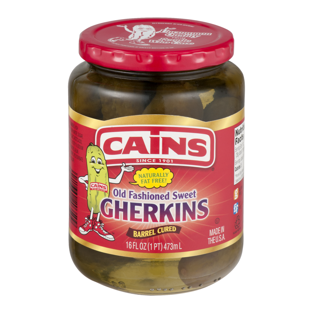 slide 1 of 1, Cain's Cains Pickles Sweet Gherkins, 16 oz