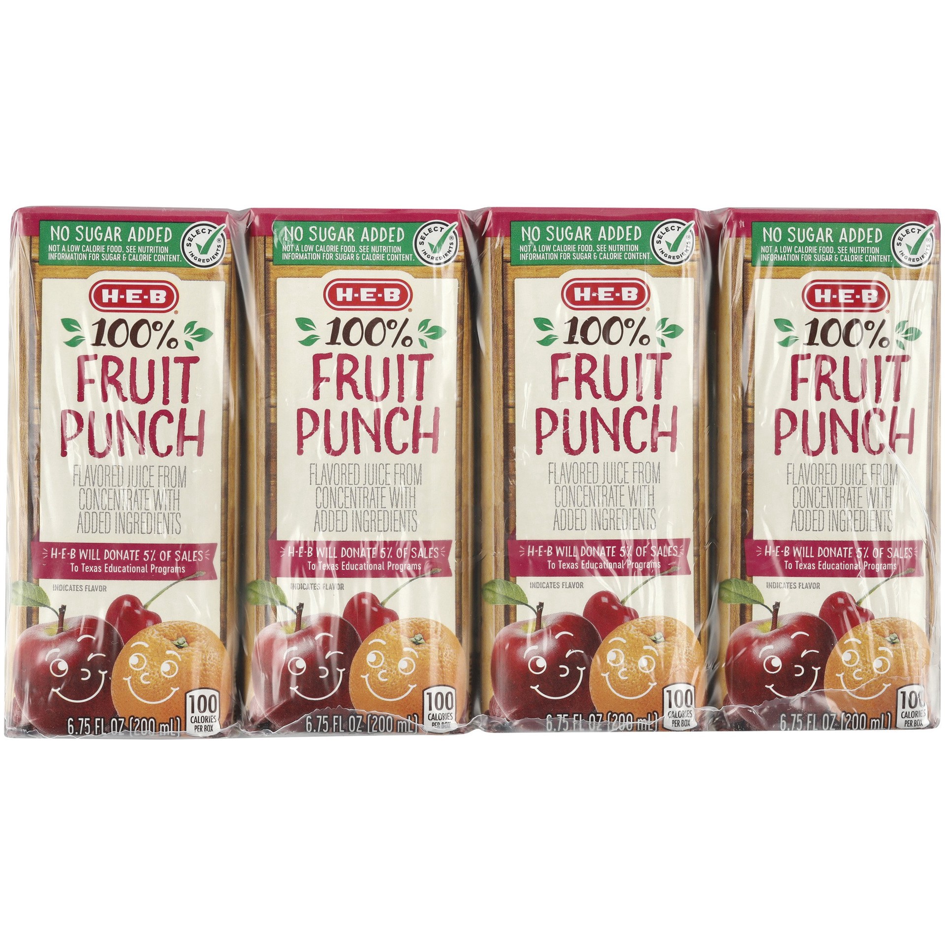 slide 1 of 1, H-E-B Fruit Punch 100% Juice 6.75 oz Boxes, 8 ct
