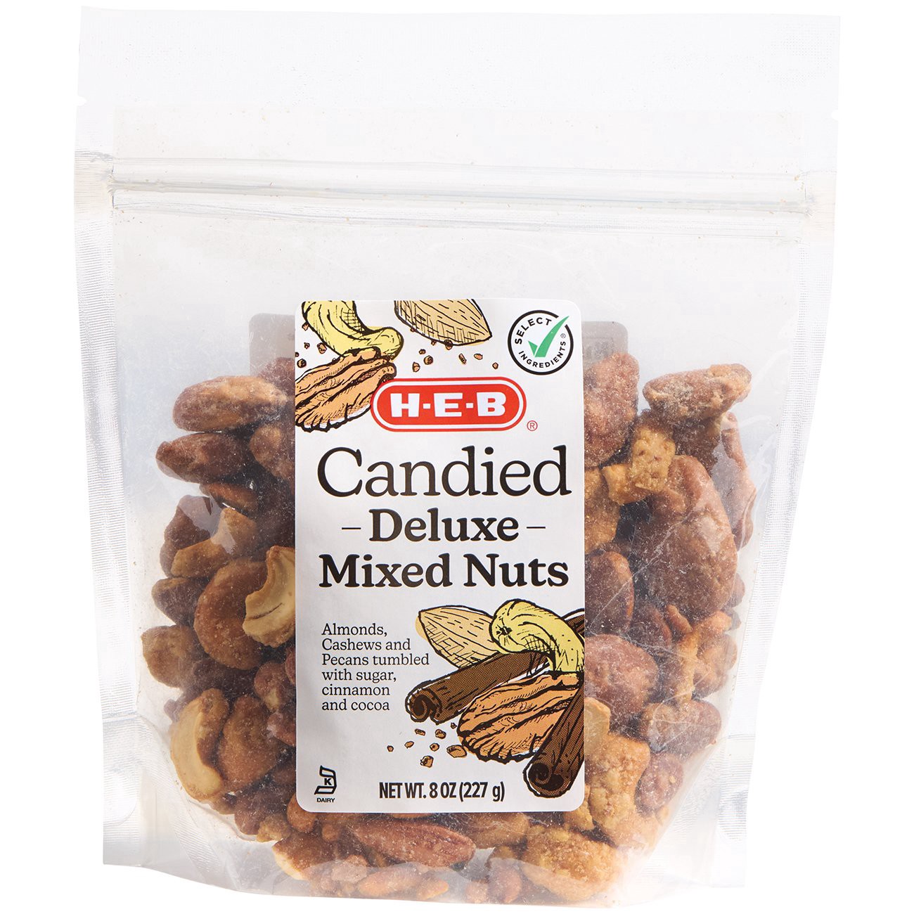 slide 1 of 1, H-E-B Candied Deluxe Mixed Nuts, 8 oz