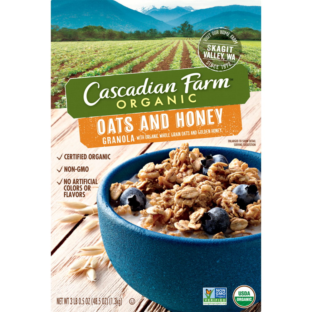 slide 1 of 1, General Mills Cascadian Farm Organic Oats And Honey Granola, 48.5 oz