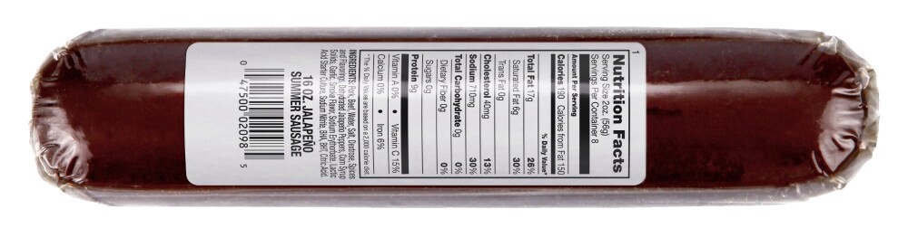 slide 2 of 2, Bridgford Jalapeno Summer Sausage 16Oz, 16 oz