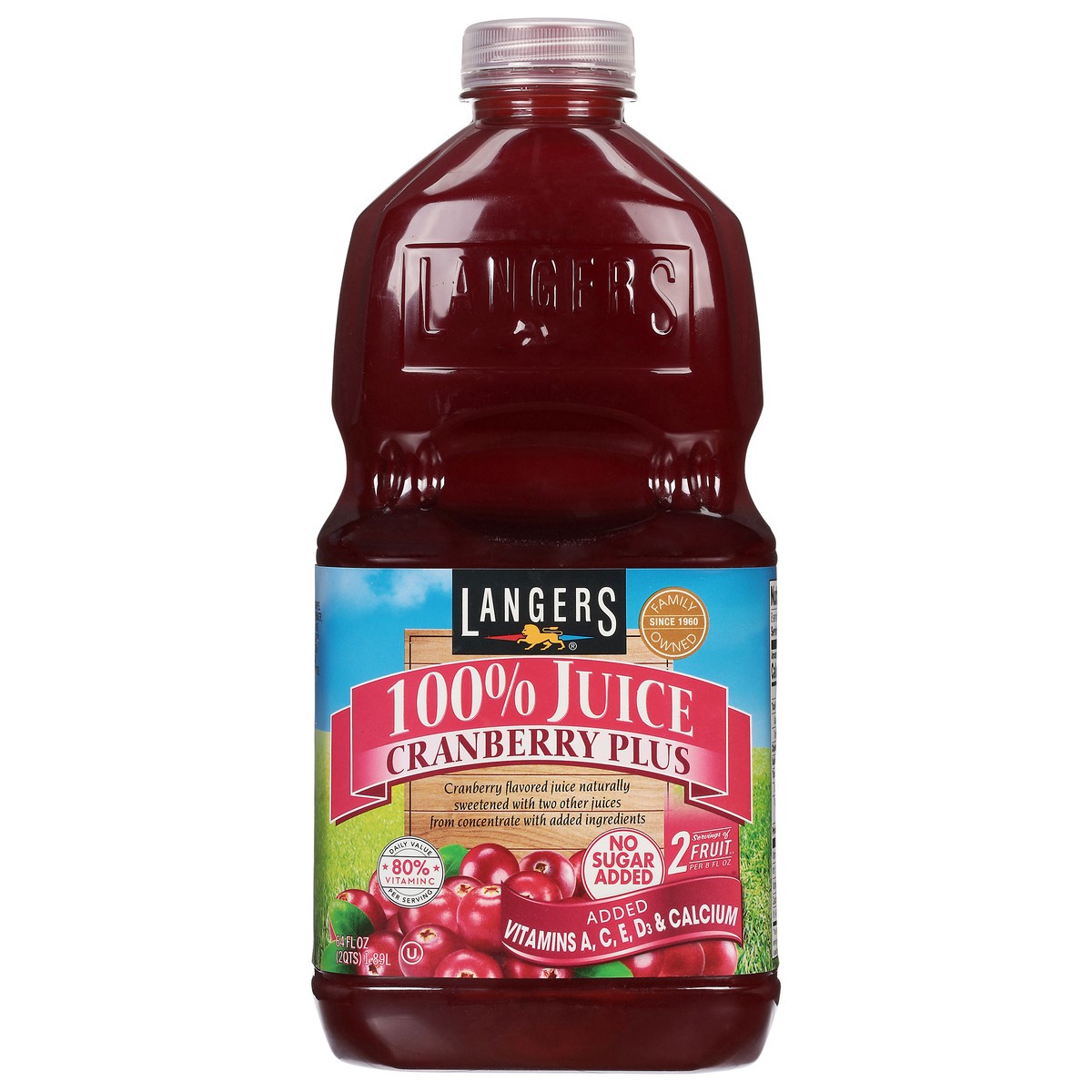 slide 1 of 12, Langers No Sugar Added Cranberry Plus 100% Juice 64 fl oz, 64 fl oz