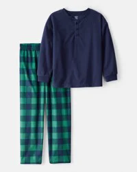 Carter's Carters Boys Plaid Fleece Loose Fit 2-Piece Pajamas Navy 7