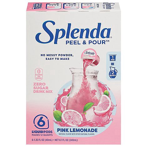 slide 1 of 1, Splenda Pink Lemonade Peel & Pour Drink Mix Pods 6 Ct - 6-1.35 FZ, 8.1 fl oz