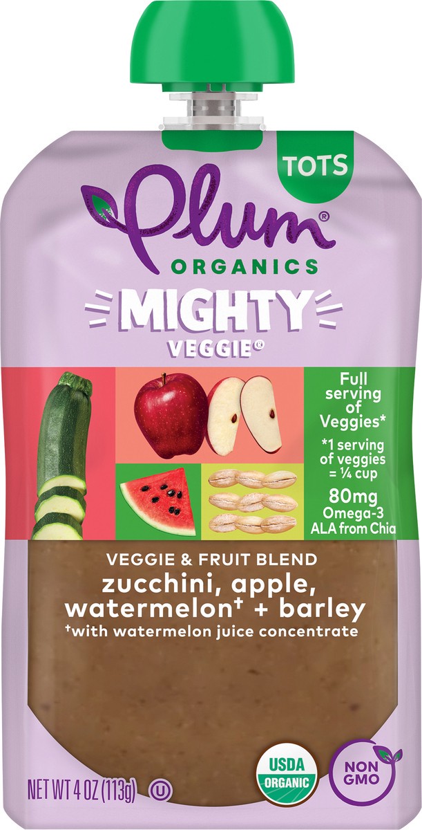 slide 6 of 9, Plum Organics Mighty Veggie Zucchini, Apple, Watrmelon + Barley 4oz Pouch, 4 oz