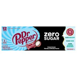 Dr Pepper Zero Sugar Creamy Coconut Soda, 12 fl oz cans, 12 Pack