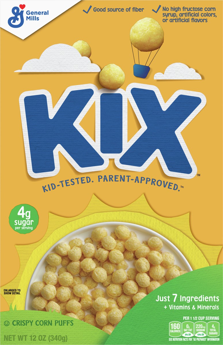 slide 5 of 9, Kix Whole Grain Breakfast Cereal, Crispy Corn Cereal Puffs, 12 oz, 12 oz