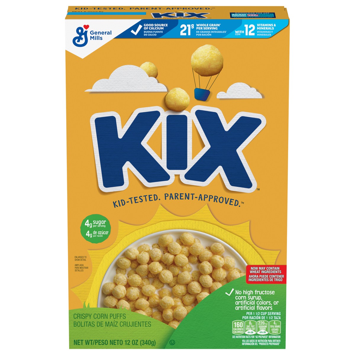 slide 1 of 9, Kix Whole Grain Breakfast Cereal, Crispy Corn Cereal Puffs, 12 oz, 12 oz