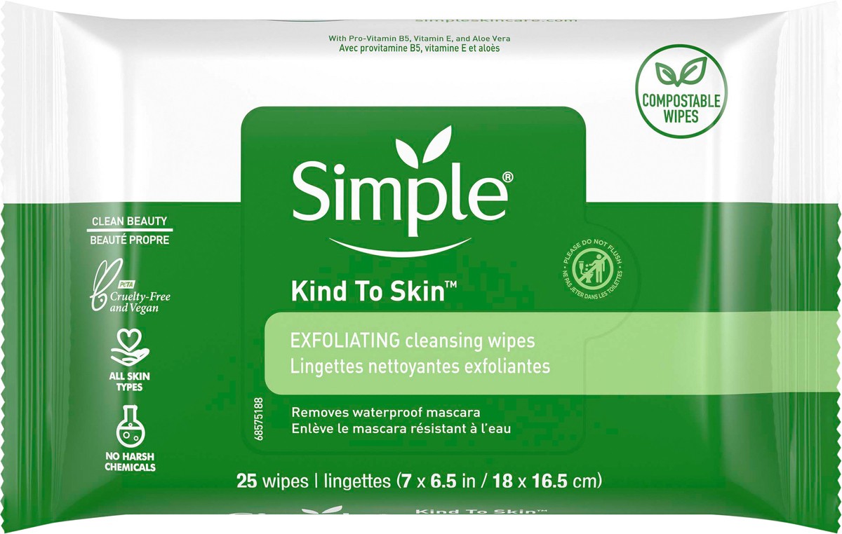 slide 6 of 6, Simple Kind to Skin Facial Wipes Kind to Skin Exfoliating, 25 ct, 25 ct