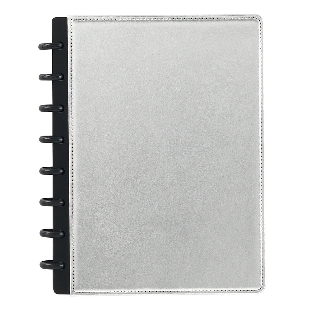 slide 1 of 1, TUL Custom Note-Taking System Discbound Notebook, Junior Size, Leather Cover, Metallic Silver, 1 ct