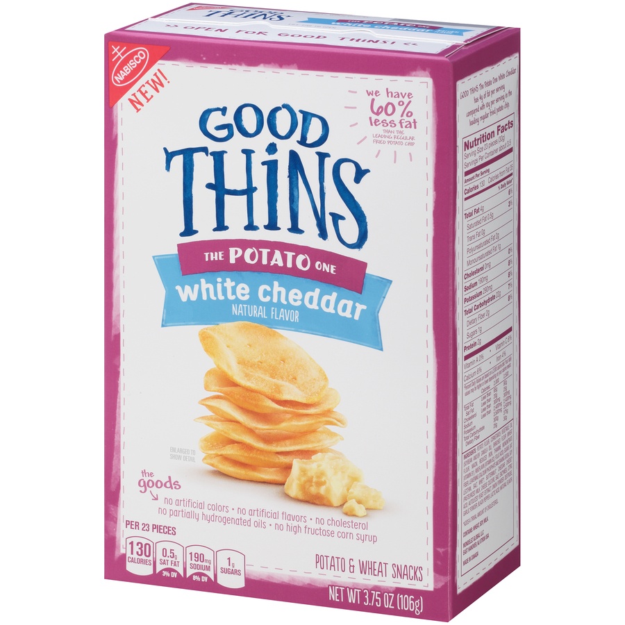 slide 3 of 8, GOOD THiNS The Potato One White Cheddar Crackers, 3.75 oz