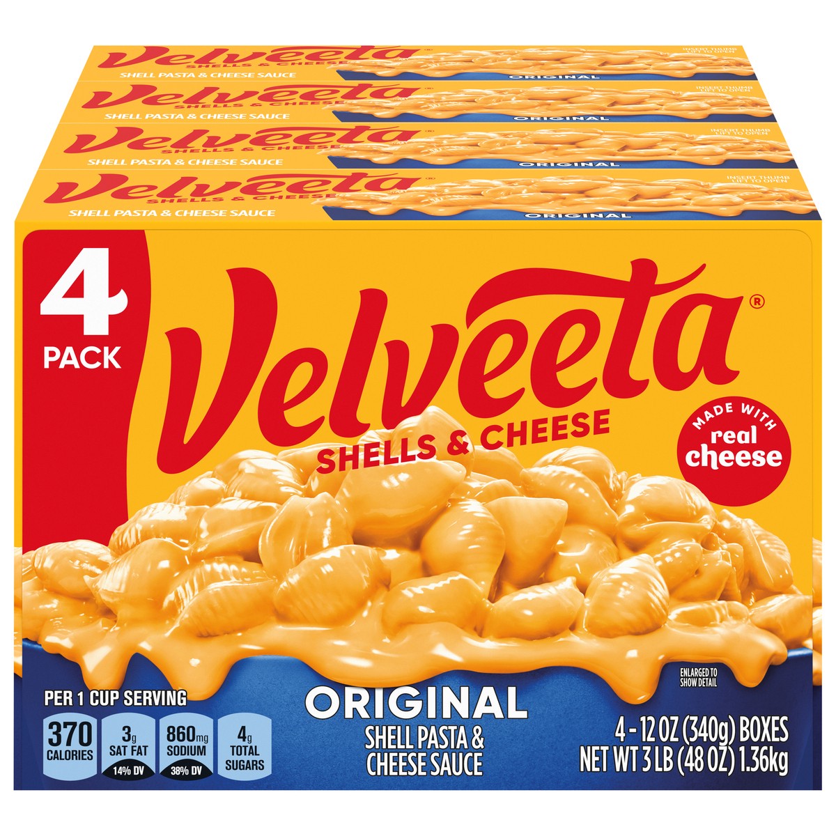slide 1 of 5, Velveeta Original Shell Pasta & Cheese Sauce 4 - 12 oz Boxes, 4 ct