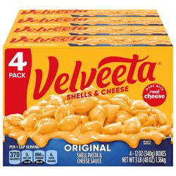 Velveeta Shells and Cheese Mac and Cheese, 4 Boxes, for Easy Dinner or Dinner Sides, Original Flavor, Made with Real Cheese, 12 oz